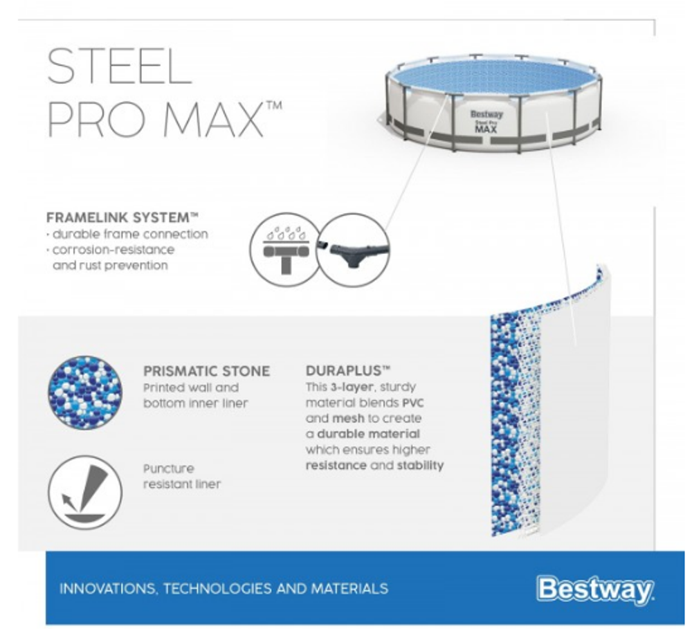 Каркасный бассейн Steel Pro Max 305х76см, 4678л Bestway Без фильтра