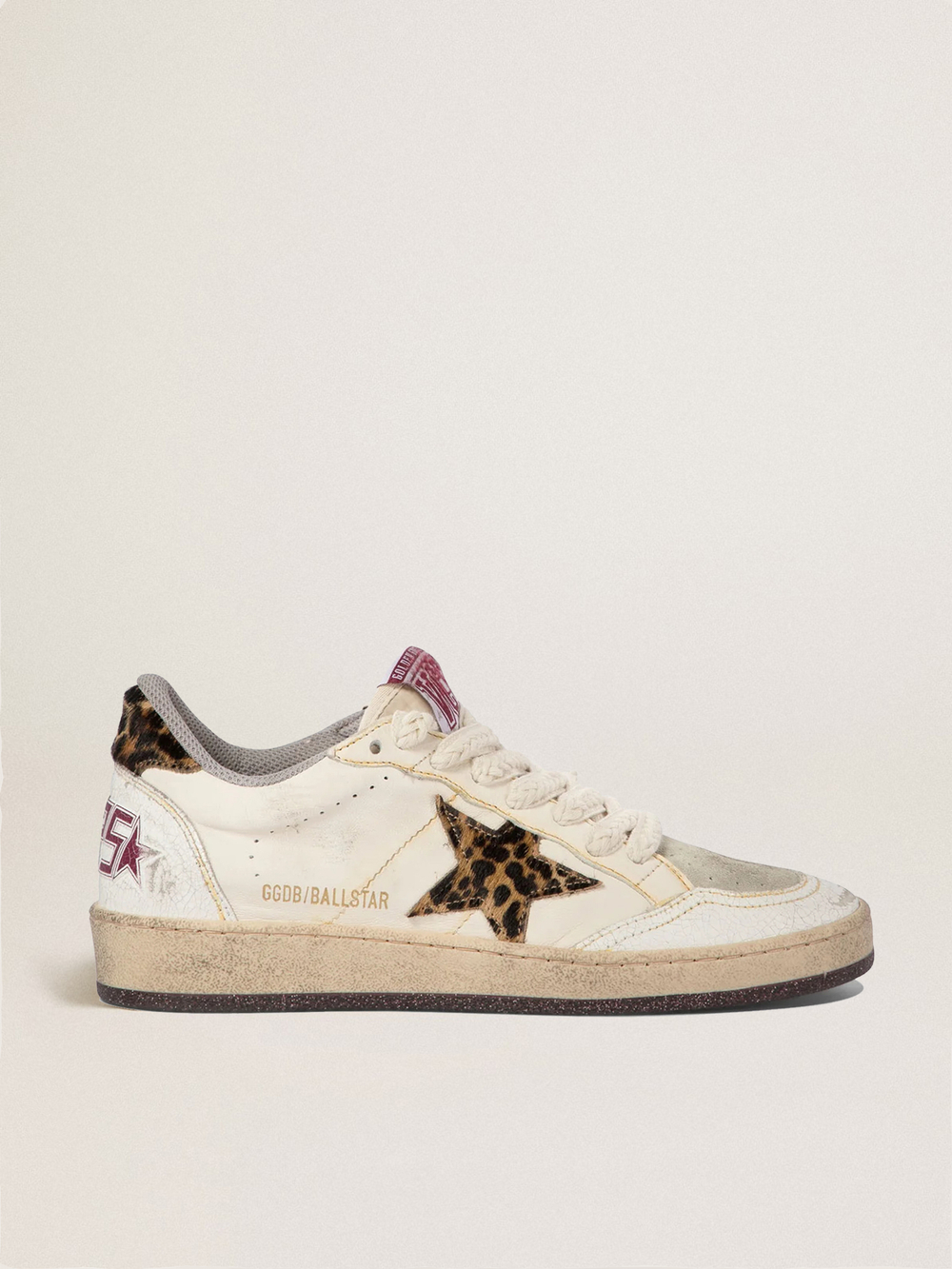Ball Star in white leather with leopard-print pony skin star and heel tab