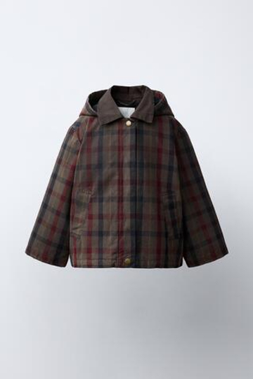 ZARA ВОЩЕНАЯ КУРТКА В КЛЕТКУ, СЕРОВАТО-КОРИЧНЕВЫЙ