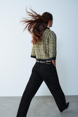 ZARA ТРИКОТАНЫЙ КАРДИГАН, ЧЕРНЫЙ/ЖЕЛТЫЙ