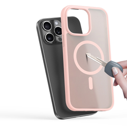 Прозрачный матовый чехол с рамками розового цвета (Light Pink) и с MagSafe от Dux Ducis для iPhone 15 Pro Max, серия Yind Series Case