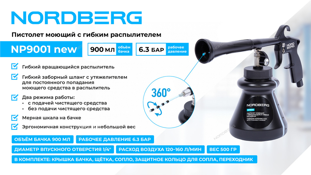 NORDBERG (NP9001 new) Пистолет моющий с гибким вращающимся распылителем