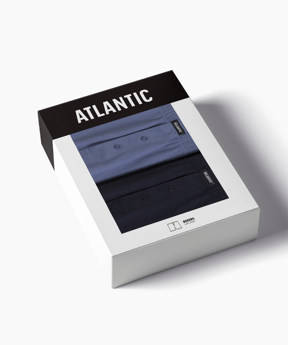 Мужские трусы боксеры Atlantic, набор из 2 шт., хлопок, светлый деним + темно-синие, 2MBX-054