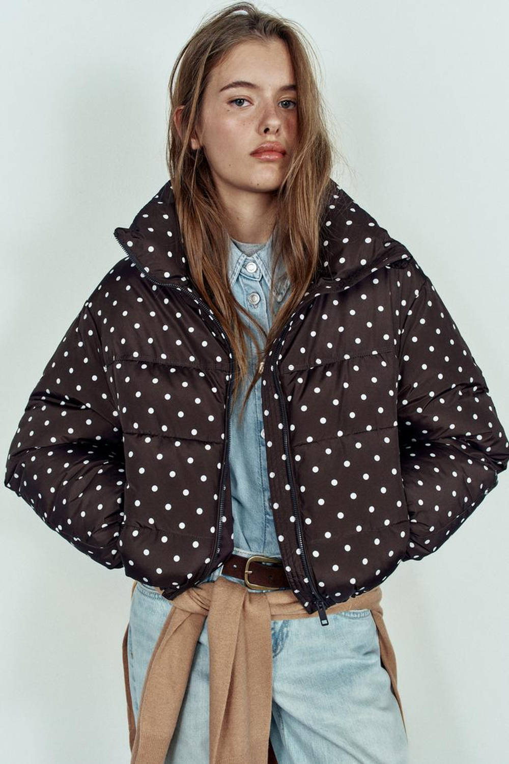 ZARA СТЕГАНЫЙ АНОРАК WATER REPELLENT WINDPROOF, КОРИЧНЕВЫЙ/ЭКРЮ