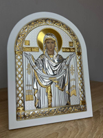 Покрова БМ, икона арочная, белое дерево 206х275