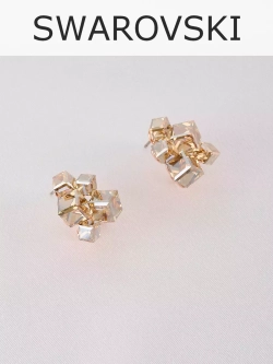 Серьги гроздья Мираж с кубиками Swarovski цвета шампань