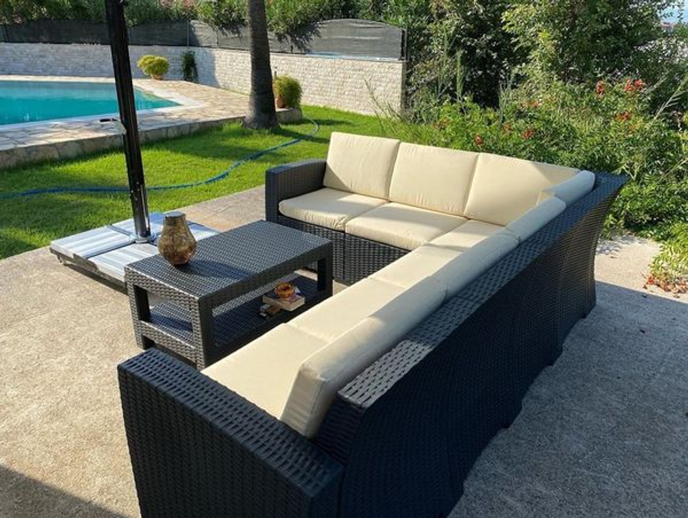 Диван пластиковый плетеный угловой с подушками Siesta Contract Monaco Lounge Corner, антрацит