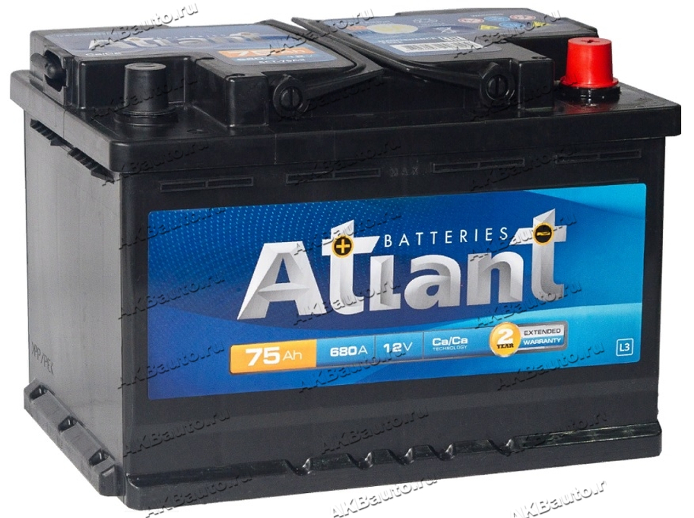 Аккумулятор 6СТ-75 А.ч., о.п., R+,  ATLANT Extra Power