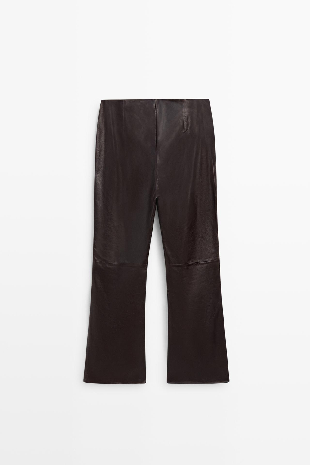 Massimo Dutti Брюки клеш с выраженными швами из кожи наппа, коричневый