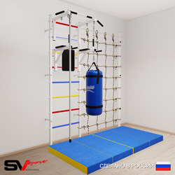Шведская стенка Sv Sport усиленная 67060 (Турник стандарт/Брусья/Канат/Цепь/Мешок 22кг/Мат 2м/Канатный лаз)