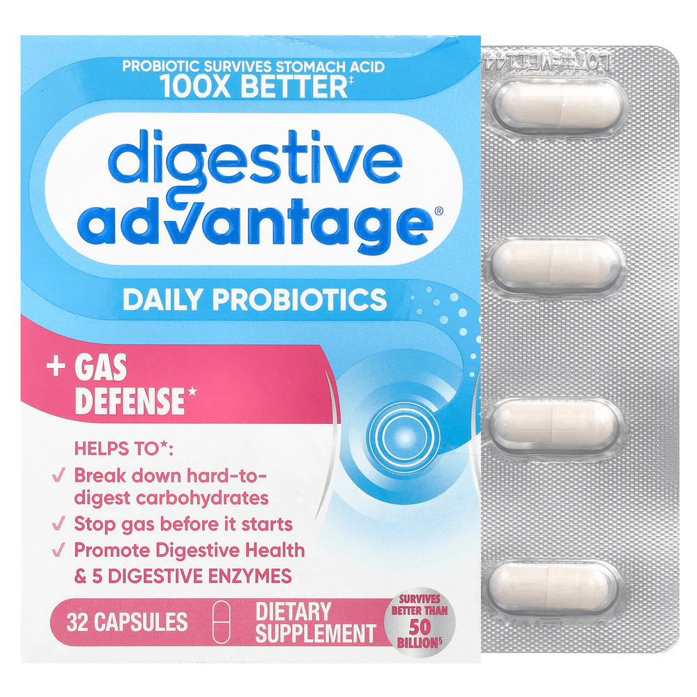 Schiff, Digestive Advantage, быстродействующие ферменты + пробиотик для ежедневного применения, 32 капсулы