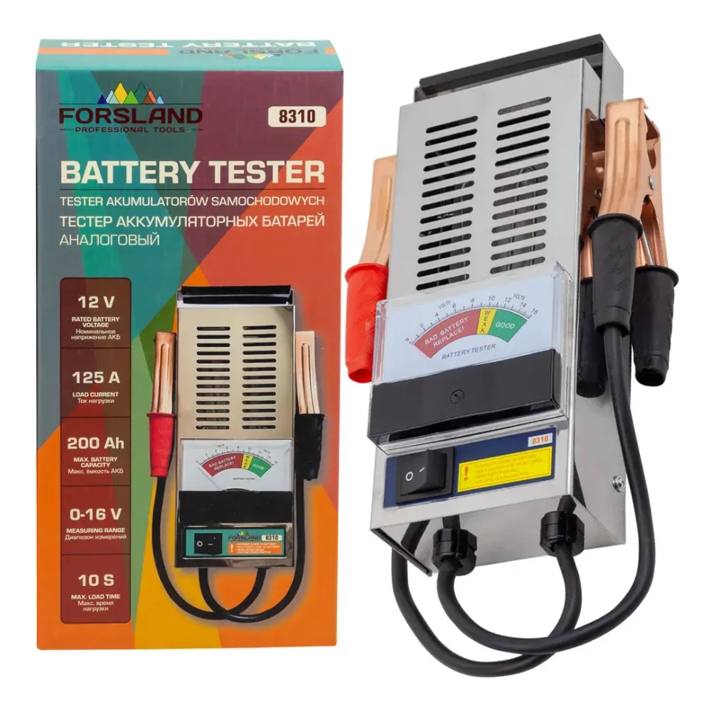 Тестер аккумуляторных батарей аналоговый 12V, 125A, 200Ah Forsland Forsland-8310