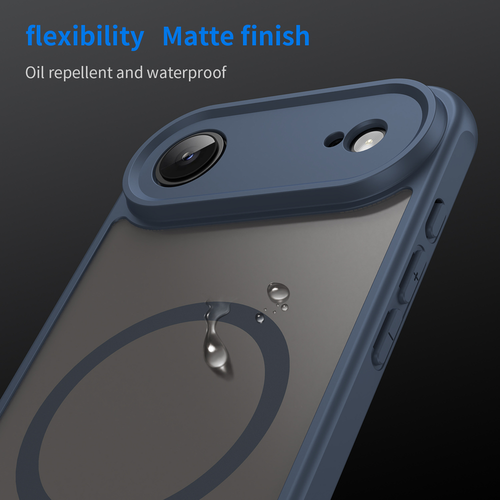 Полупрозрачный матовый чехол с MagSafe для iPhone Air, боковые рамки синего цвета