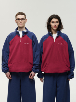 Drawstring Half-Zipped Sweatshirt Raspberry-Navy Smoke