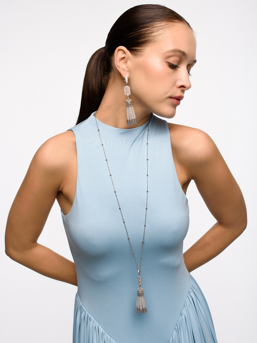 Серьги из розового кварца