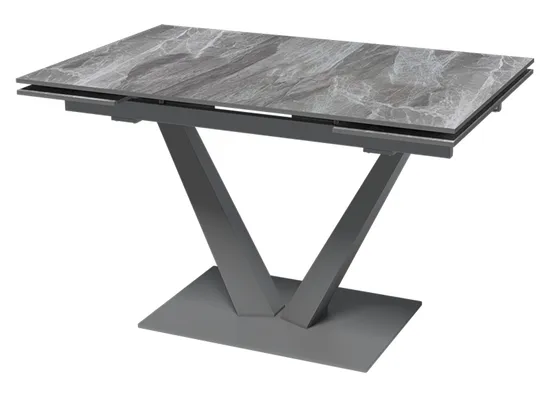 Стол "МАЛИБУ" 120-180, керамика Italian Light Grey глянцевый, R-6, опоры черный муар