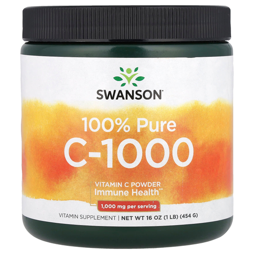 Swanson Vitamins, 100% Pure C-1000, витамин C в порошке, 454 г (16 унций)