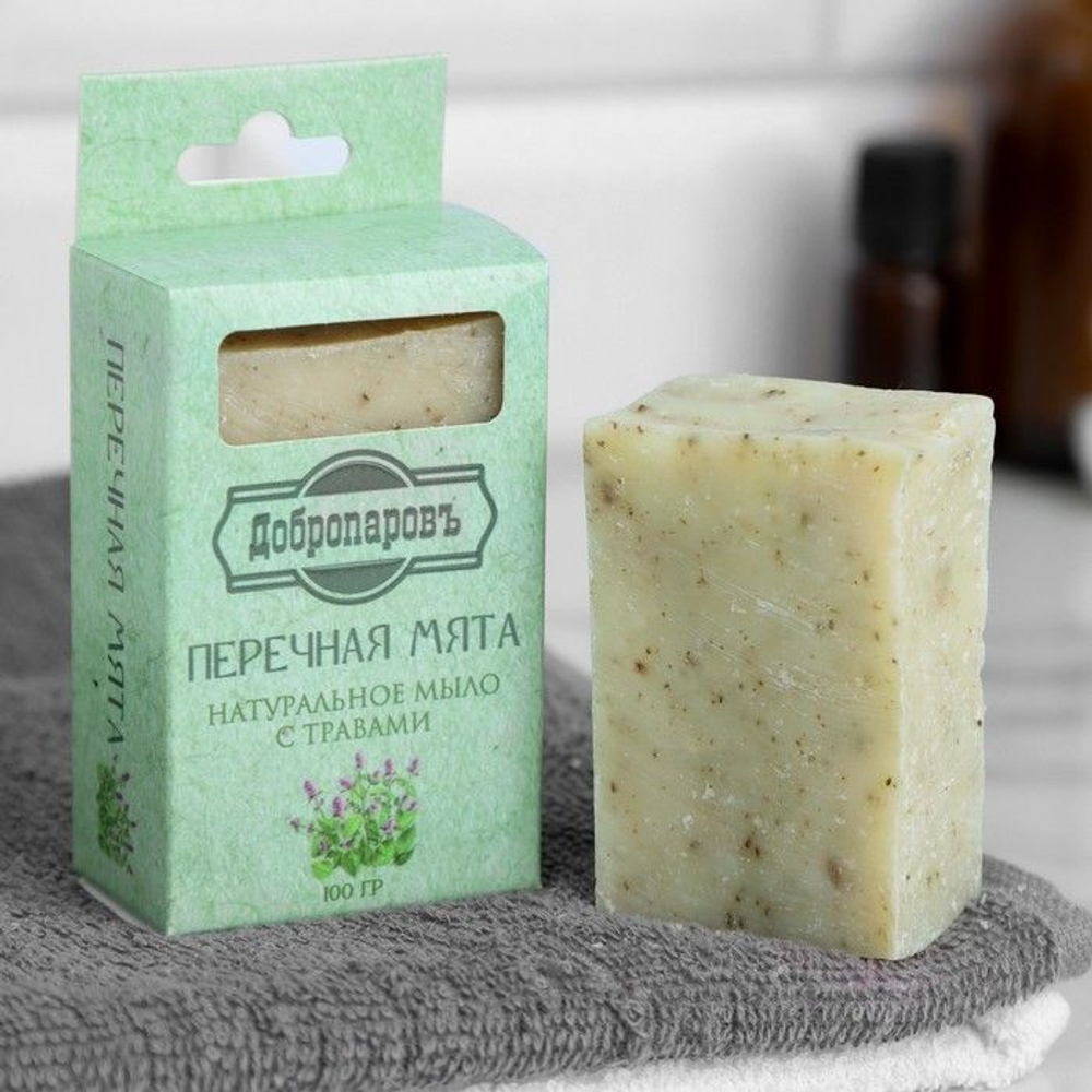Банное натуральное мыло с травами Мята перечная - 100 гр. (Цвет: не задано)