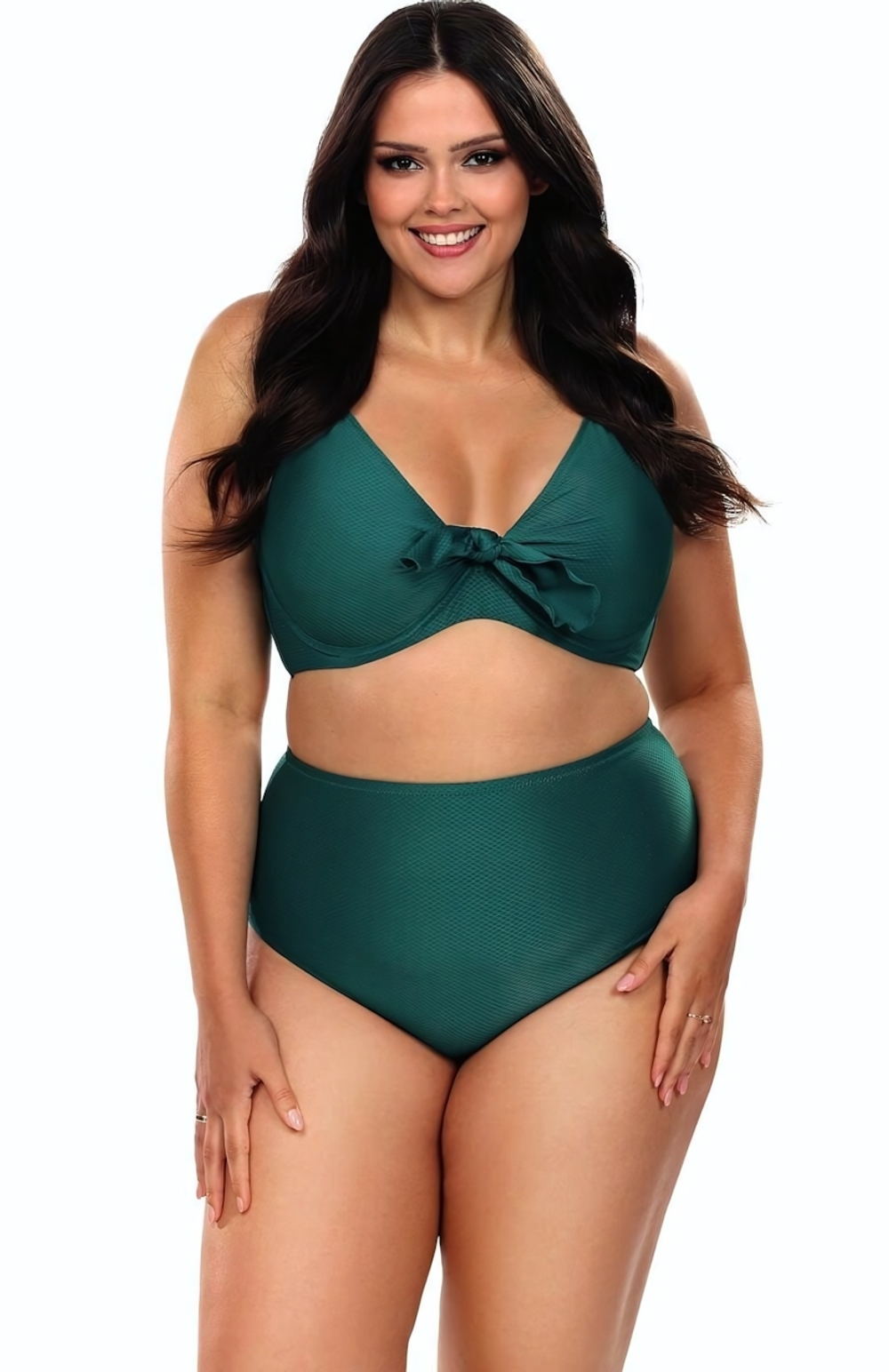 Раздельный купальник plus size: мягкий лиф и трусики-слипы (Размер: 80F/40) (Цвет: изумрудный)
