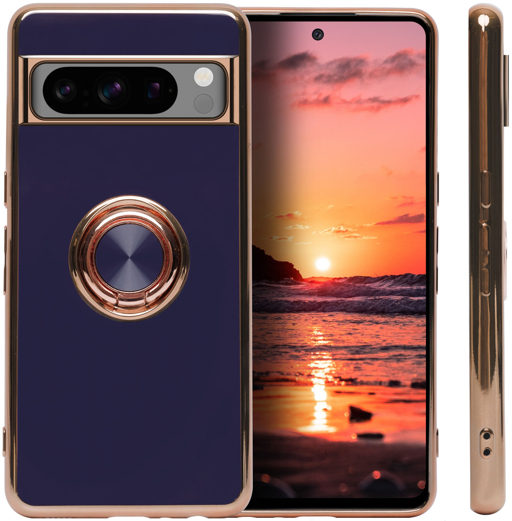 Стильный глянцевый чехол для GOOGLE PIXEL 8 PRO с кольцом-подставкой и бархатной подкладкой
