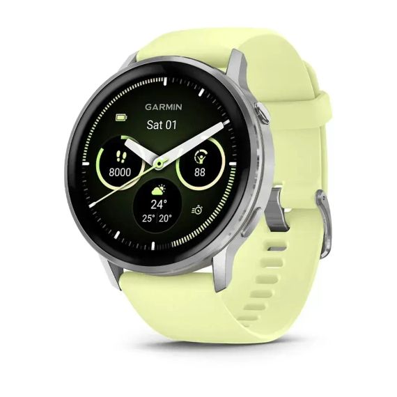 Garmin Venu 4 45 мм серебристые смарт-часы с цитроновым силиконовым ремешком