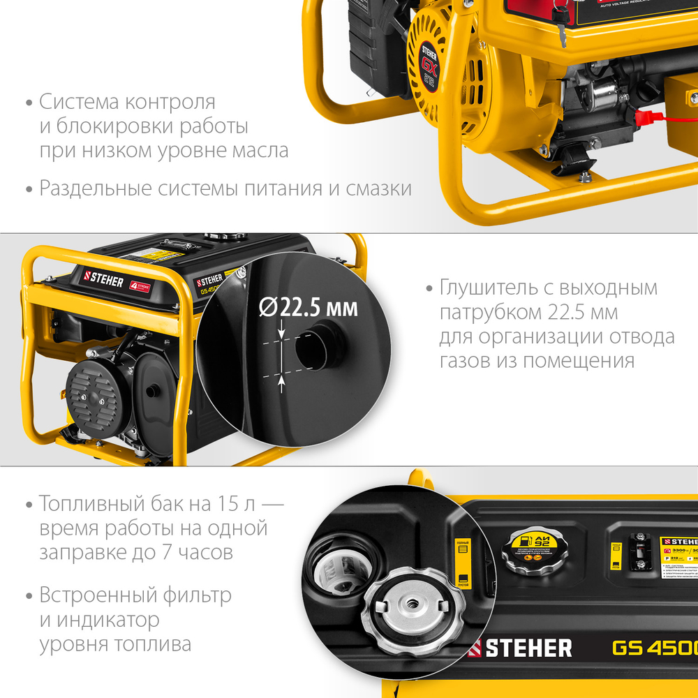 Генератор бензиновый с электростартером 3300 Вт STEHER GS-4500E