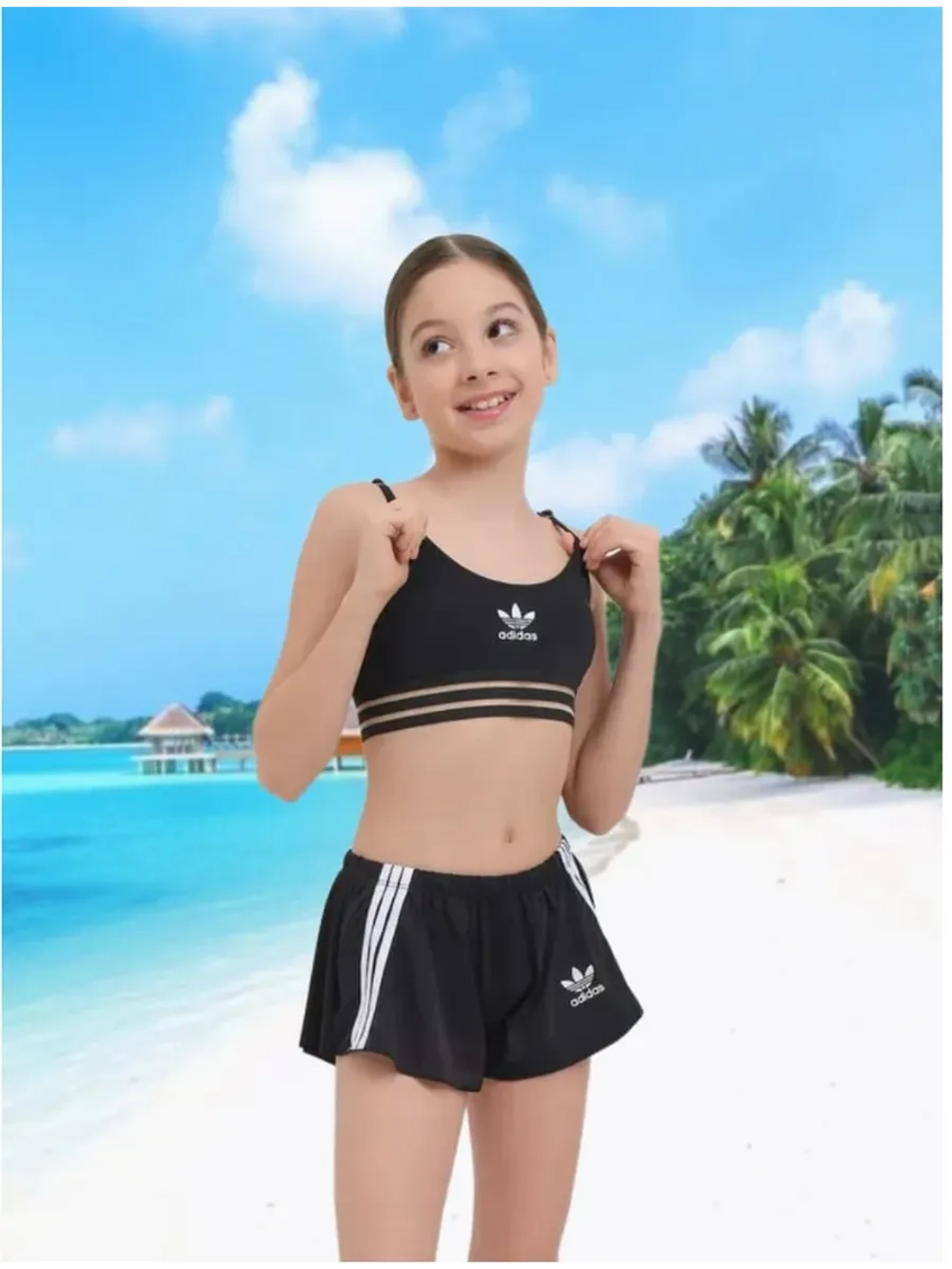 купальник раздельный 3 в 1 с шортами спортивный Adidas