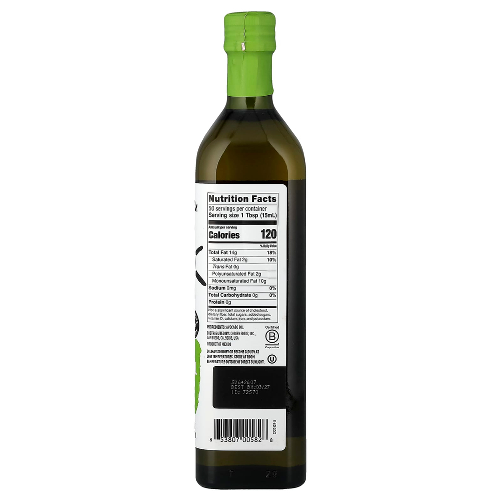 Chosen Foods, 100% чистое масло авокадо, 750 мл (25,4 жидк. унции)
