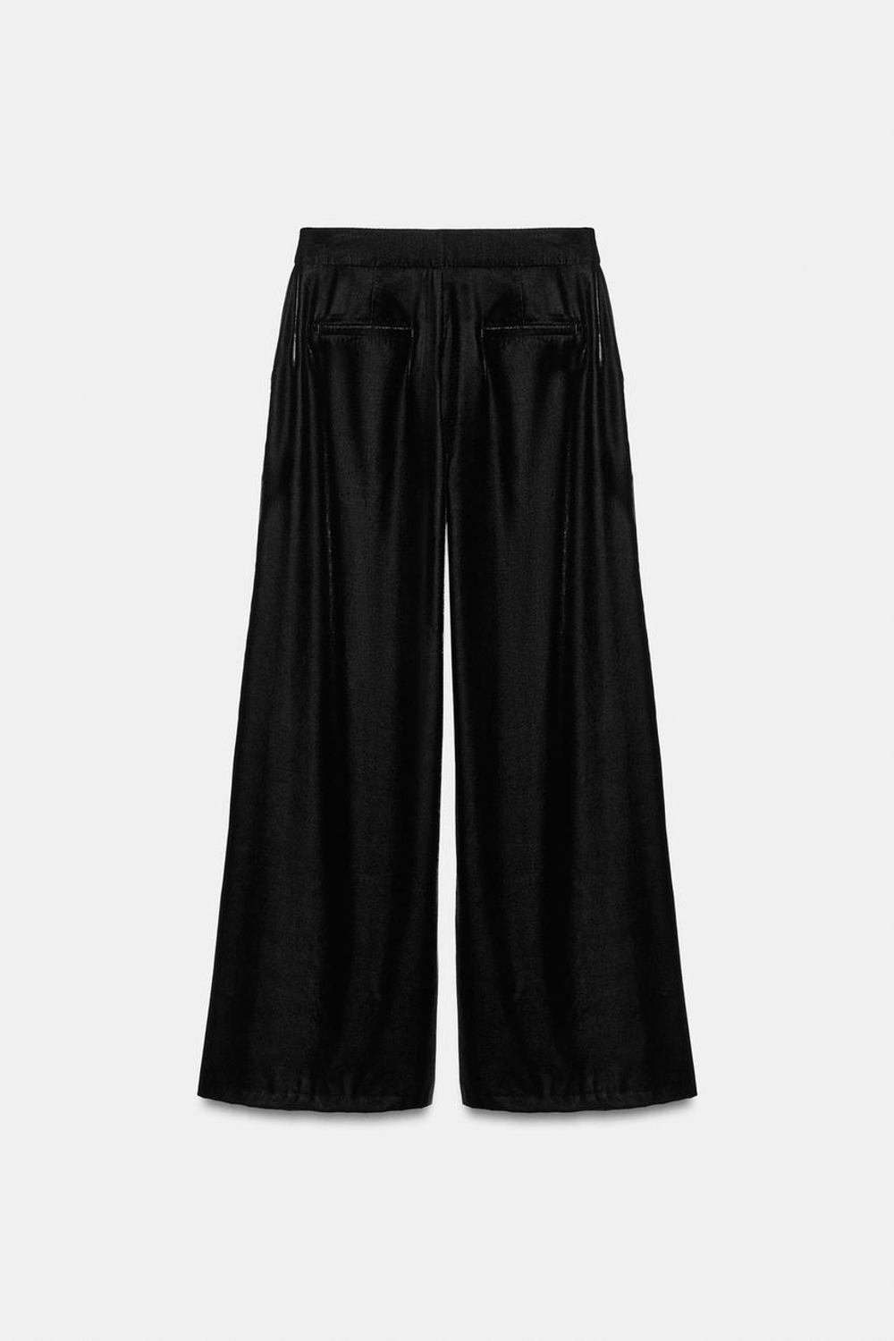 ZARA БАРХАТНЫЕ БРЮКИ ПАЛАЦЦО, ЧЕРНЫЙ