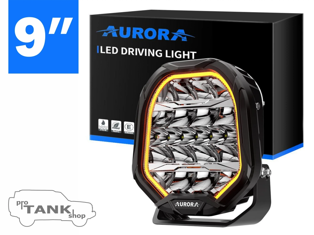 Фара AURORA ALO-P-R-9-R11Y-AW 9″ 270W c подсветкой корпуса (ДХО) Янтарный + Белый 1 шт.