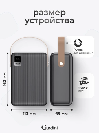 Дополнительный аккумулятор Gurdini Speed Series PD+LCD 22.5W GPPD-08B 80000 mAh Black