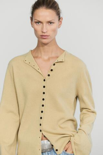 Massimo Dutti Кардиган из смесовой шерсти с пуговицами, оливковый