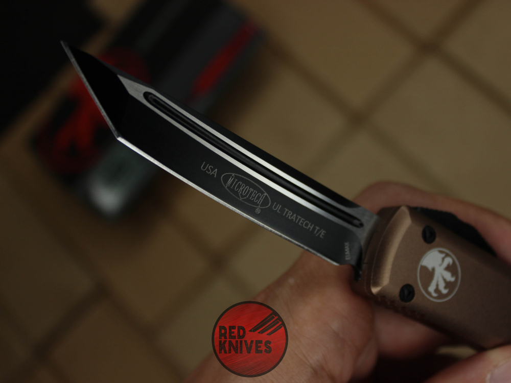 Нож Microtech Ultratech T/E - коричневая рукоять, танто черный клинок RK-371