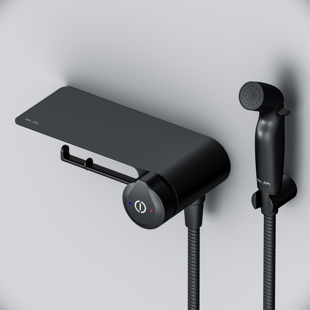 Смеситель TouchReel, монтируемый в стену с гигиеническим душем и полкой AM.PM X-Joy F0H85A822