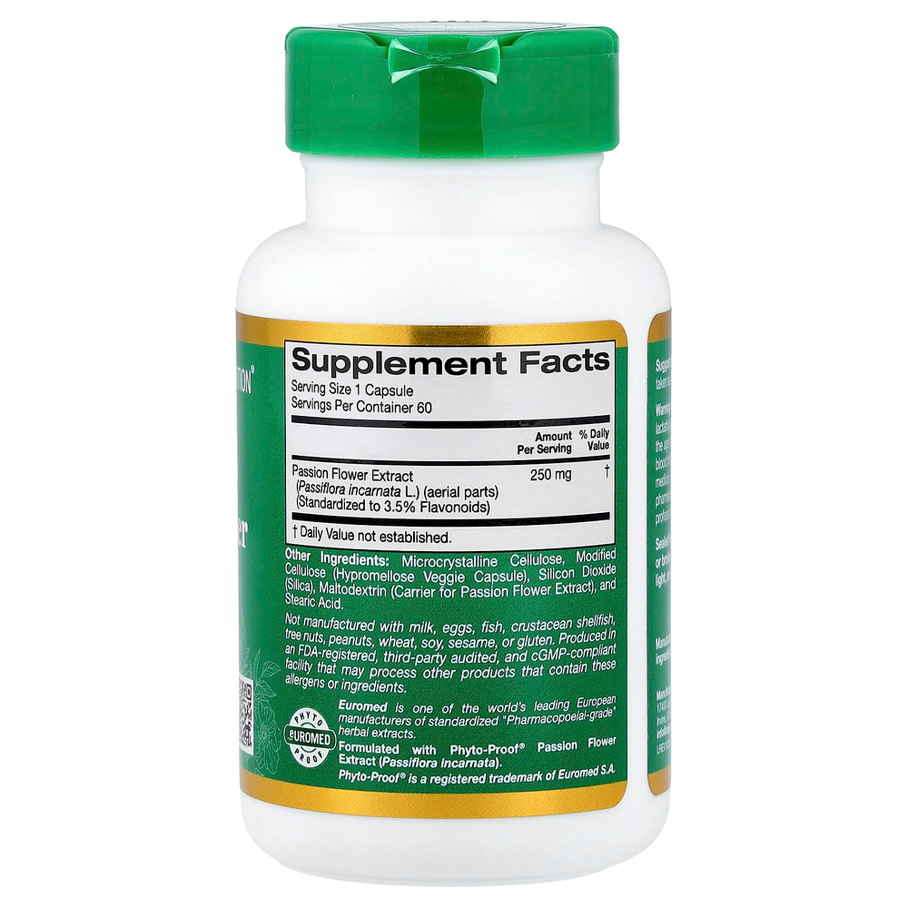 California Gold Nutrition, EuroHerbs®, экстракт пассифлоры, качество Euromed, 250 мг, 60 растительных капсул