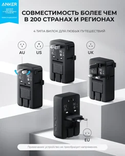 Сетевое зарядное устройство Anker Nano Travel 20W, 5 в 1 (A9215) черный (Black)