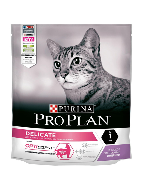 Сухой корм Pro Plan Delicate для кошек с чувствительным пищеварением, индейка, 400 г