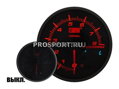 Тахометр (95мм) внешняя вспышка 0-8000RPM черный циферблат, цветная подсветка (дизель)