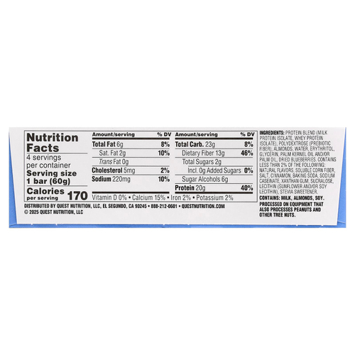 Quest Nutrition, протеиновый батончик, кекс с голубикой, 4 шт. по 60 г (2,12 унции)