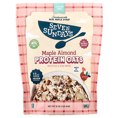 Seven Sundays, Protein Oats with Flax & Chia, клен и миндаль, 454 г (16 унций)