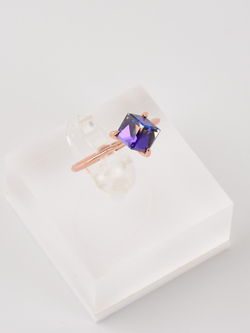 Кольцо Миражи тонкое с фиолетовым кристаллом Swarovski