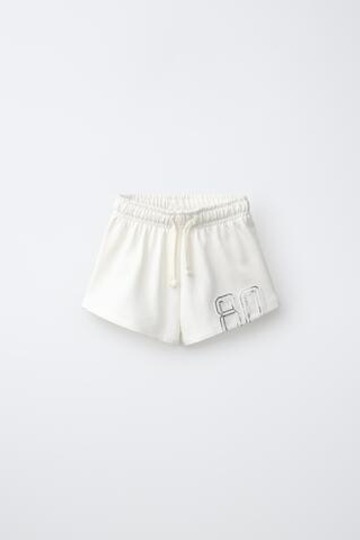 ZARA ШОРТЫ С НОМЕРОМ И ПАЙЕТКАМИ, ЭКРЮ