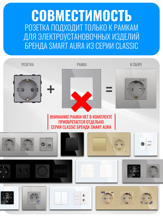 Умная Wi-Fi розетка с заземлением Smart Aura серия Classic без рамки