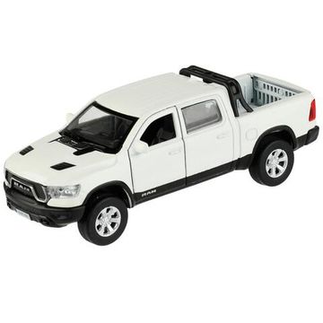 Машина металл DODGE RAM 1500 REBEL 13 см, двери, багаж, инер, белый, кор. Технопарк