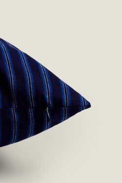 ZARA HOME ЧЕХОЛ НА ПОДУШКУ С КОНТРАСТНОЙ ПОЛОСКОЙ, СИНИЙ