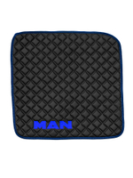 Ковры MAN TGX с 1-м ящиком (автомат) (экокожа, черный, синий кант, синяя вышивка)