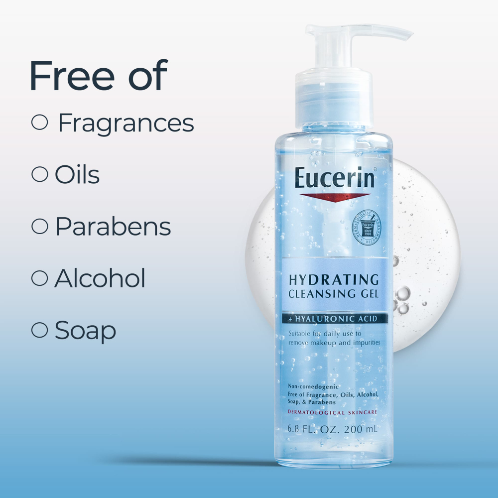 Eucerin, Face, увлажняющий очищающий гель с гиалуроновой кислотой, без отдушки, 200 мл (6,8 жидк. унции)