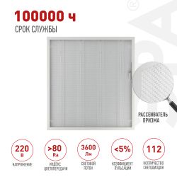 Светильник светодиодный ЭРА SPO-6-36-6K-P 36Вт 6500К IP40 595x595 призма | Светильники с внутренним драйвером