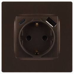 Розетка ЭРА Серия 12 12-4108-13 2P+E 16A-250В со шторками с USB type-A+C 5В-3А бронза | Эра 12