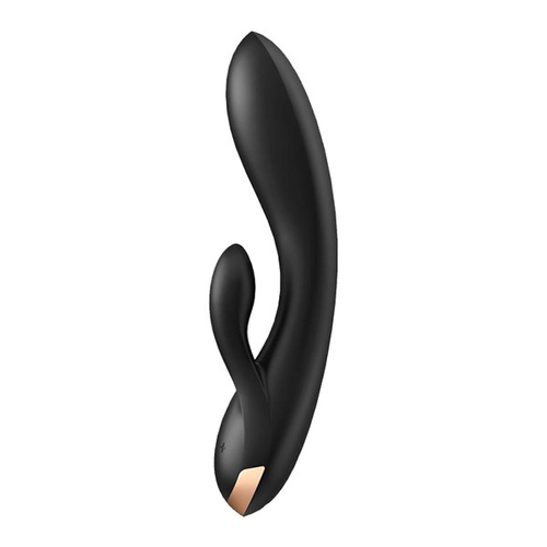 Черный вибратор-кролик 20,1см с двумя клиторальными отростками Satisfyer Double Flex